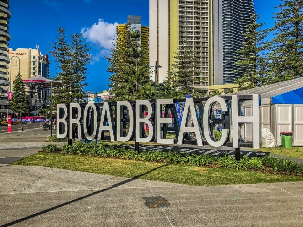 Broadbeach sign and streetscape on the Gold Coast
