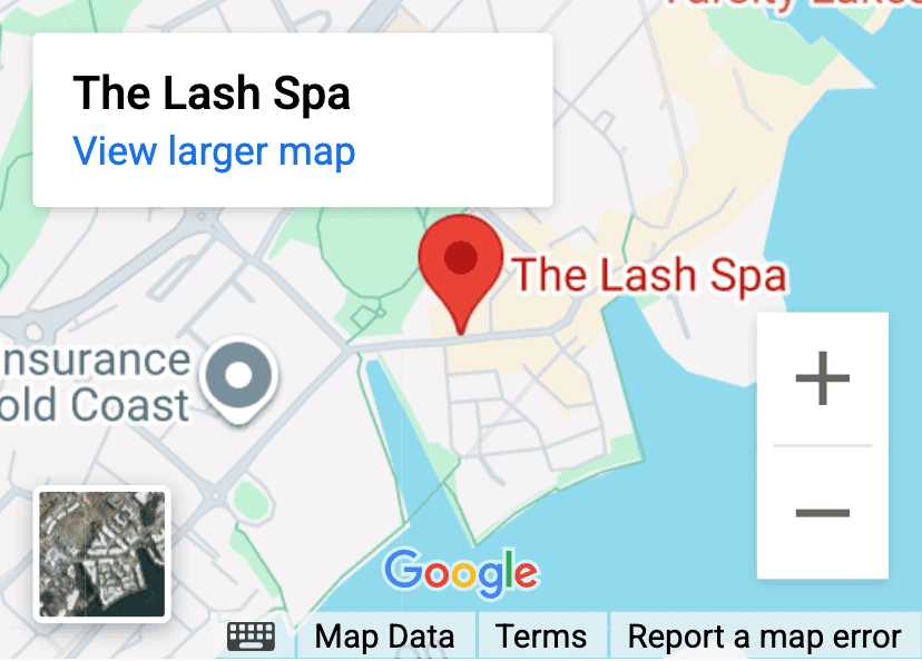 Map showing the location of The Lash Spa in Varsity Lakes